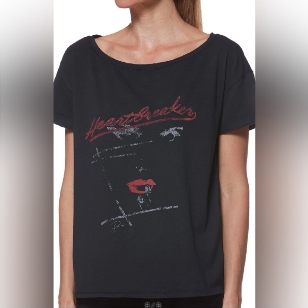 Paige Women’s Black Heartbreaker‎ Granada Wide Neck SS Oversized Tee Large